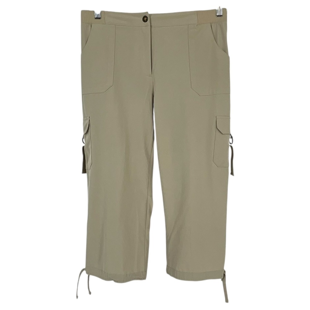 Zenergy Chicos Tan Cargo Crop Pants Women Sz 1 Sm US 8 Khaki Stretch Athleisure